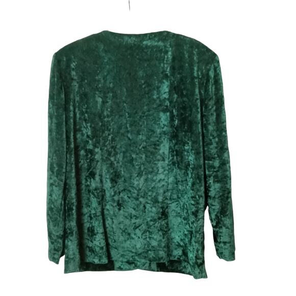 Vintage 80s Green Crushed Velvet Blazer Oversized Gold Buttons Collarless - Picture 2 of 4